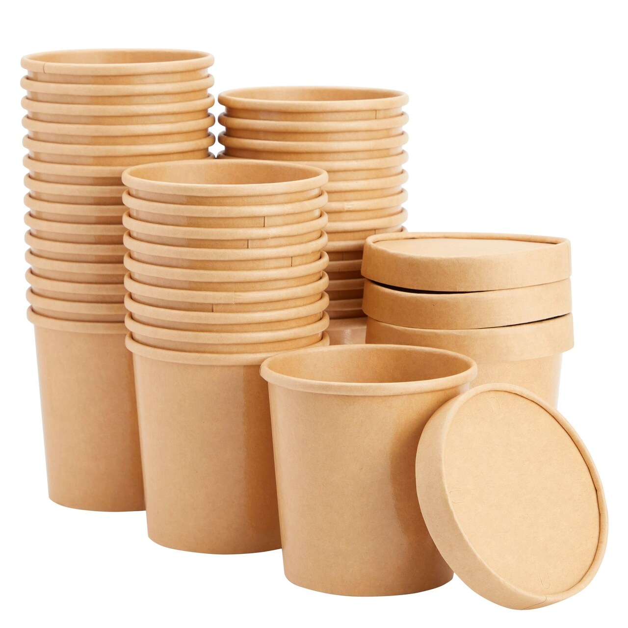36 Pack Disposable Soup Containers with Lids, 16 oz To Go Containers for Ice Cream, Meal Prep, Hot and Cold Foods, Oatmeal, Kraft Paper (3.75 x 3.75 In)